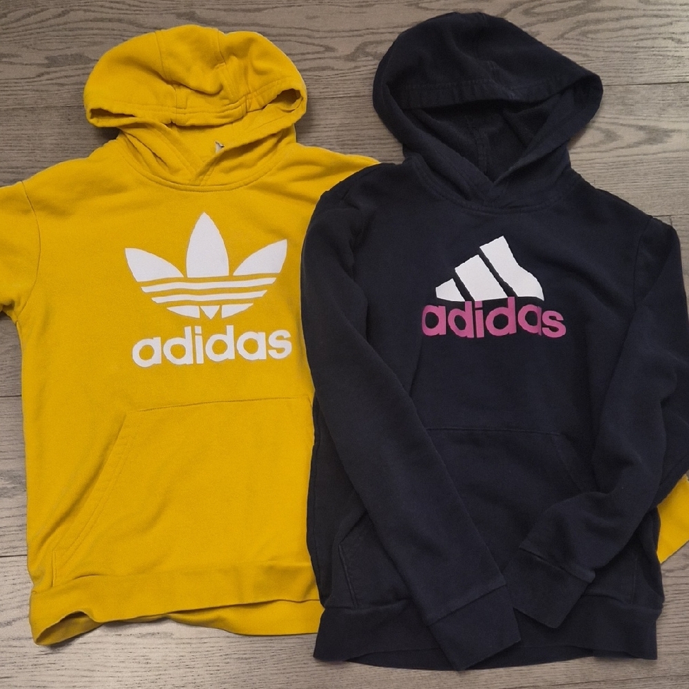 Set of 2 Adidas Kids Hoodies, Yellow and Dark Navy, Size 13-14